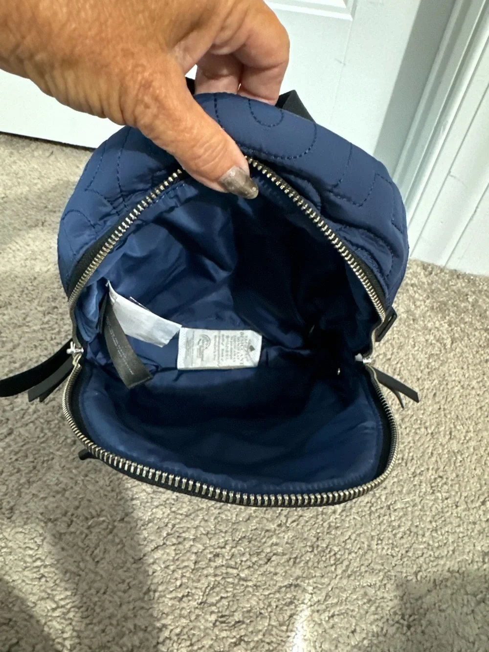 Cool Marc Jacobs navy blue quilted logo medium size backpack new